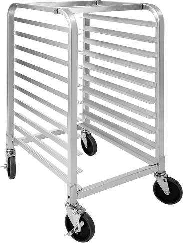 10-Tier Commercial Bun Pan Rack with Brake Wheels, Heavy-Duty Aluminum Alloy Bakery Storage Rack, 530 lbs Capacity, 26" L x 20.3" W x 39" H in Kuwait