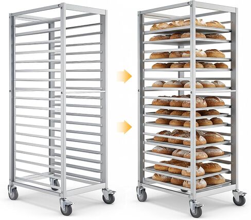 18 Tier Aluminum Bakery Rack with Brake Wheels, Rolling Bun Pan Storage Rack Fit Full & Half Sheet Pan, Commercial Household Kitchen Baking Trolley Organizer, 26" L x 20.4" W x 70" H in Kuwait
