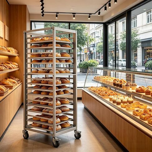 18 Tier Aluminum Bakery Rack with Brake Wheels, Rolling Bun Pan Storage Rack Fit Full & Half Sheet Pan, Commercial Household Kitchen Baking Trolley Organizer, 26" L x 20.4" W x 70" H in Kuwait