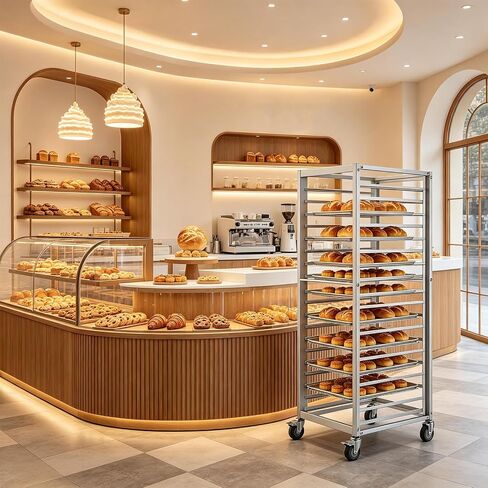 18 Tier Aluminum Bakery Rack with Brake Wheels, Rolling Bun Pan Storage Rack Fit Full & Half Sheet Pan, Commercial Household Kitchen Baking Trolley Organizer, 26" L x 20.4" W x 70" H in Kuwait