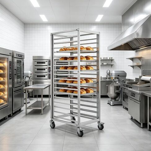 18 Tier Aluminum Bakery Rack with Brake Wheels, Rolling Bun Pan Storage Rack Fit Full & Half Sheet Pan, Commercial Household Kitchen Baking Trolley Organizer, 26" L x 20.4" W x 70" H in Kuwait