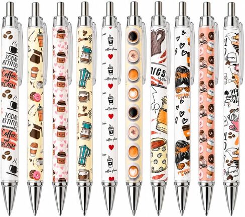 10PC Coffee Pens Brown Cute Coffee Lover Ballpoint Ink Pen Set Themed Gifts for Women Kawaii Aesthetic Drip Latte Cappuccino Moka Milk Coffe Cofee Fun Cool Writing School Office Supplies Stationary in Kuwait