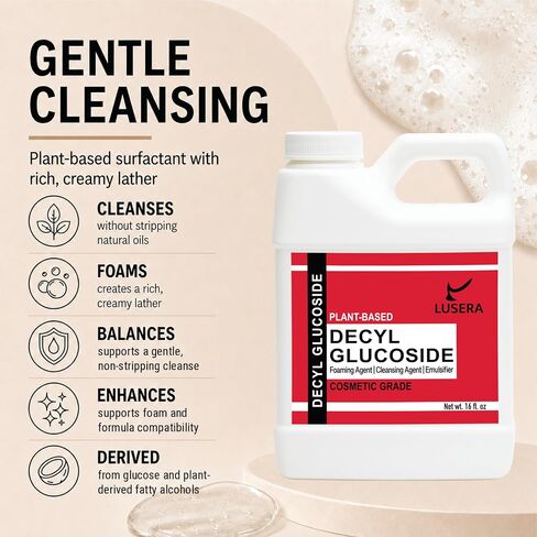 Decyl Glucoside Surfactant 16 fl oz, Cosmetic Grade Plant-Based Nonionic Surfactant, Mild Sulfate-Free Foam Booster for Shampoo, Body Wash, Sensitive Skin Cleanser in Kuwait
