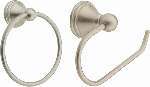 Moen DN8486BN Preston Collection Bathroom Hand Towel Ring, Spot Resist Brushed Nickel AND Moen DN8408BN Preston Collection Single Post Toilet Paper Holder, Spot Resist Brushed Nickel in Kuwait