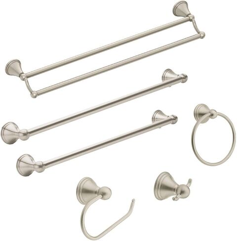 Moen DN8486BN Preston Collection Bathroom Hand Towel Ring, Spot Resist Brushed Nickel AND Moen DN8408BN Preston Collection Single Post Toilet Paper Holder, Spot Resist Brushed Nickel in Kuwait