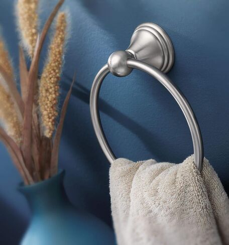 Moen DN8486BN Preston Collection Bathroom Hand Towel Ring, Spot Resist Brushed Nickel AND Moen DN8408BN Preston Collection Single Post Toilet Paper Holder, Spot Resist Brushed Nickel in Kuwait