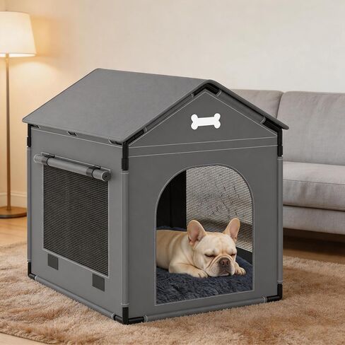 Dog House Indoor, XLarge Doghouse Soft with Frame, Waterproof Pet House for Medium Large Size Dogs, Warm Dog Cave Sleeping Nest Bed with Soft Cushion, 33.86x26.77x33.86in, Dark Gray in Saudi Arabia