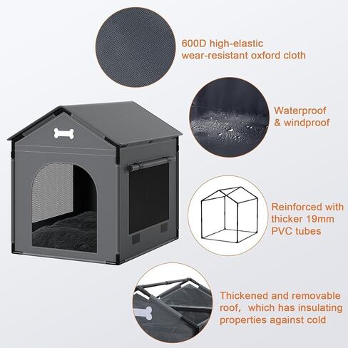 Dog House Indoor, XLarge Doghouse Soft with Frame, Waterproof Pet House for Medium Large Size Dogs, Warm Dog Cave Sleeping Nest Bed with Soft Cushion, 33.86x26.77x33.86in, Dark Gray in Saudi Arabia