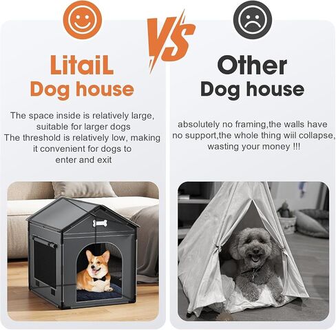 Dog House Indoor, XLarge Doghouse Soft with Frame, Waterproof Pet House for Medium Large Size Dogs, Warm Dog Cave Sleeping Nest Bed with Soft Cushion, 33.86x26.77x33.86in, Dark Gray in Saudi Arabia