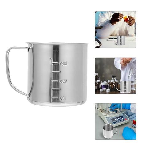كوب قياس من الفولاذ المقاوم للصدأ ULTECHNOVO مع علامات سهلة القراءة، تصميم مقاوم للحرارة للاستخدام في المختبر، كوب قياس فضي قوي للأدوية والتجارب in Kuwait