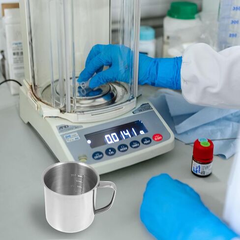 كوب قياس من الفولاذ المقاوم للصدأ ULTECHNOVO مع علامات سهلة القراءة، تصميم مقاوم للحرارة للاستخدام في المختبر، كوب قياس فضي قوي للأدوية والتجارب in Kuwait