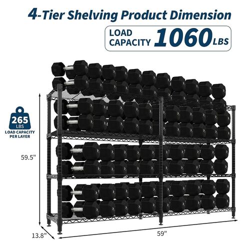 PeakPursuit Heavy Duty 4-Tier Metal Storage Shelving Unit, 59" Wide | Adjustable Shelf Organizer, 1060 lbs Capacity, L-Shape or Straight Setup, For Garage, Pantry, Kitchen, Commercial Use in Kuwait