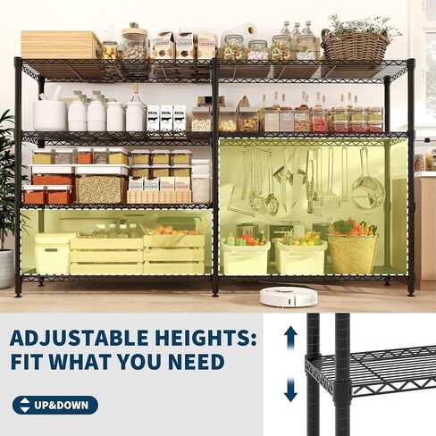 PeakPursuit Heavy Duty 4-Tier Metal Storage Shelving Unit, 59" Wide | Adjustable Shelf Organizer, 1060 lbs Capacity, L-Shape or Straight Setup, For Garage, Pantry, Kitchen, Commercial Use in Kuwait