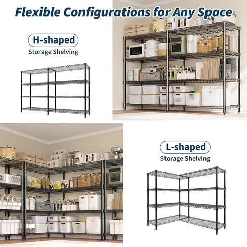 PeakPursuit Heavy Duty 4-Tier Metal Storage Shelving Unit, 59" Wide | Adjustable Shelf Organizer, 1060 lbs Capacity, L-Shape or Straight Setup, For Garage, Pantry, Kitchen, Commercial Use in Kuwait