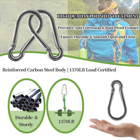 12Pack 5.5 Inch Heavy Duty Spring Snap Hooks, Connectors for Swing, Hammock, Gym, Fitness, Boating - 1400lbs Capacity in Kuwait