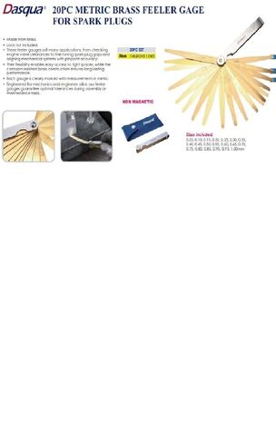 Dasqua 1620-0100 20 Piece Metric Brass Feeler Gauge for Spark Plugs in Kuwait