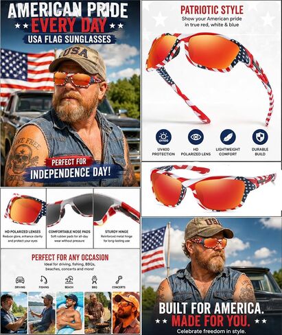 USA American Flag Polarized Sport Sunglasses for Men Women 4th of July Patriotic Independence Day Sun Glasses, in Saudi Arabia