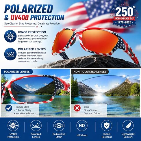 USA American Flag Polarized Sport Sunglasses for Men Women 4th of July Patriotic Independence Day Sun Glasses, in Saudi Arabia