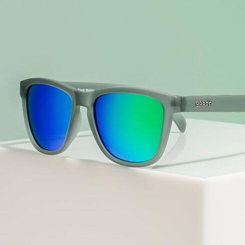 goodr Silverback Squat Mobility Polarized Sunglasses for Men & Women, Medium Sized (OG), Dark Gray Translucent Frames with Light Green Mirrored Reflective Lenses, UV400 Protection, No Slip, No Bounce in Kuwait