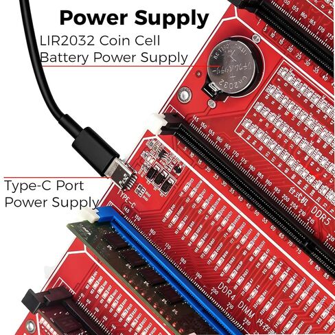 DDR4 Ram Memory Slot Tester for Desktop Laptop Server Computer | 4 in 1 DDR3DDR4/ DDR5 UDMM/ DDR5 RDIMM, LED Indicator, USB Type-C/Coin Battery(No Include) Power Supply, Wear-resistant PCB in Kuwait