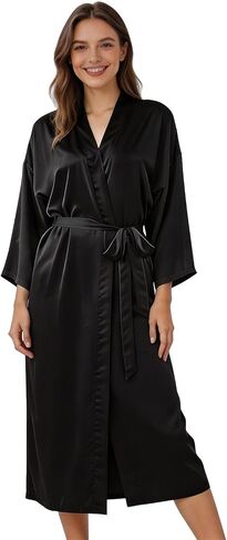 LONG Satin Kimono Robe for women Bride and Bridesmaid Dressing robe for Wedding Party 6040 in Saudi Arabia