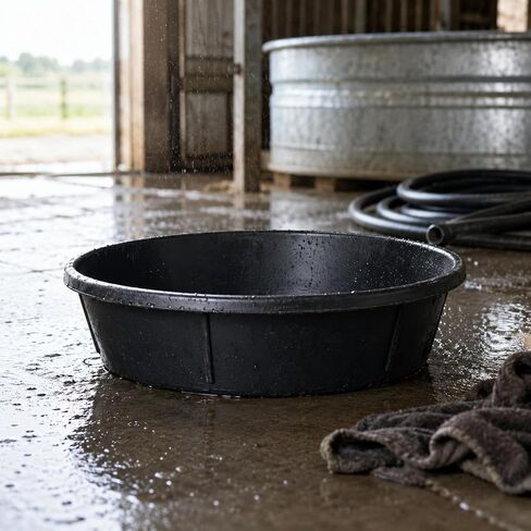 Shallow Rubber Tub Reinforced Ribs Oval Rubber Tub Smooth Utility Container in Kuwait