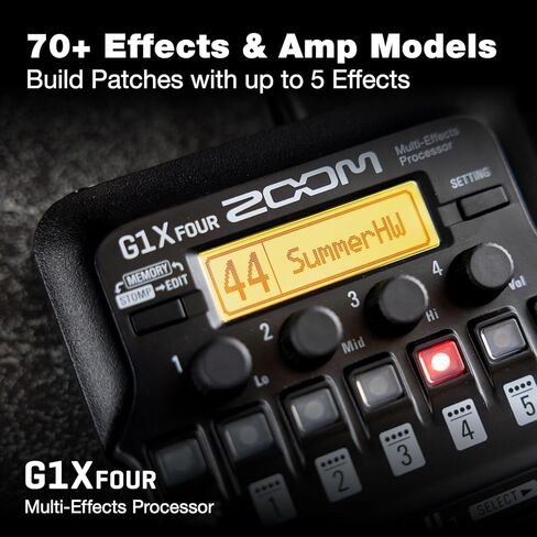 Zoom G1X FOUR Guitar Multi-Effects Processor Bundle with Samson SR850 Studio Reference Headphones, PigHog PH10 High Performance Guitar Cable, 9V Power Adapter and 99KOLB Polishing Cloth in Kuwait