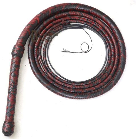 Bull Whip 06, 08, 10, 12, 14 & 16 Foot 16 Plaits Kangaroo Hide Leather Equestrian Bullwhip Leather Flexible Belly & Leather Flexible Bolster Inside, Red & Black for Outdoor Sports in Kuwait