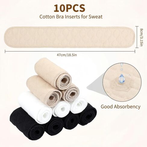 12Pcs Bra Sweat Liners,Cotton Bra Liners 18.5 x 3.15 IN,3 Layer | 3 Color Bras Liner for Sweating to Absorb Sweat under Breasts for Women, Summer, Sports, Pregnancy, Nursing in Kuwait