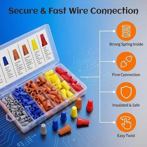180 PCS Wire Connectors, Insulating Insert Twist Electrical Wire Caps with Spring, Portable for Quick Connection, 5 Color Wire Caps Electrical (180P) in Kuwait