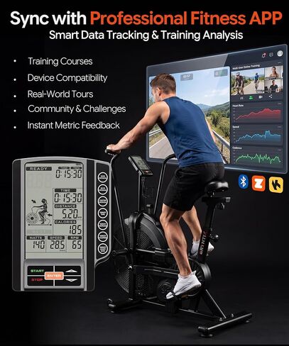 Dual Resistance Air Bike, Magnetic & Air Fan Bike with APP Connection, ISCC PLUS Certified Wind Bikes, Dual-Action Handlebars for Home Gym HIIT Cardio Full Body Workout (350LBS Capacity) in Kuwait