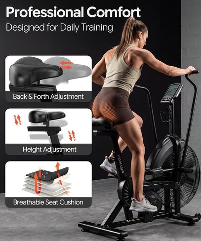 Dual Resistance Air Bike, Magnetic & Air Fan Bike with APP Connection, ISCC PLUS Certified Wind Bikes, Dual-Action Handlebars for Home Gym HIIT Cardio Full Body Workout (350LBS Capacity) in Kuwait