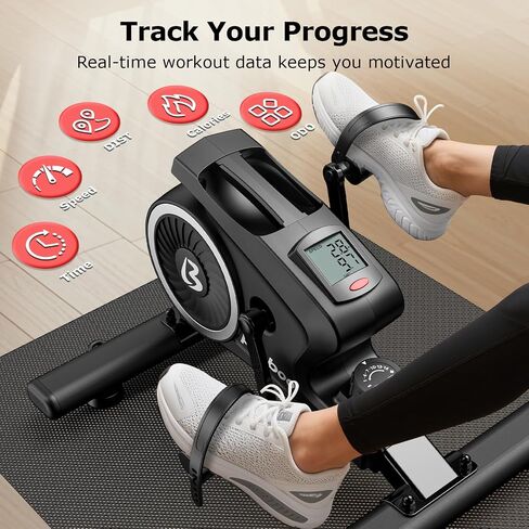 pooboo Under Desk Bike Pedal Exerciser, Quiet Magnetic Mini Exercise Bike with 16 Resistance Levels, Arm & Leg Workout, Resistance Bands，Desk Pedal Bike for Home/Office Workout in Kuwait