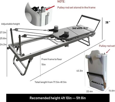 Multifunctional Pilates Core Bed, Foldable Reformer, Adjustable Strength Design, Yoga Fitness Exercise Professional Equipment in Kuwait