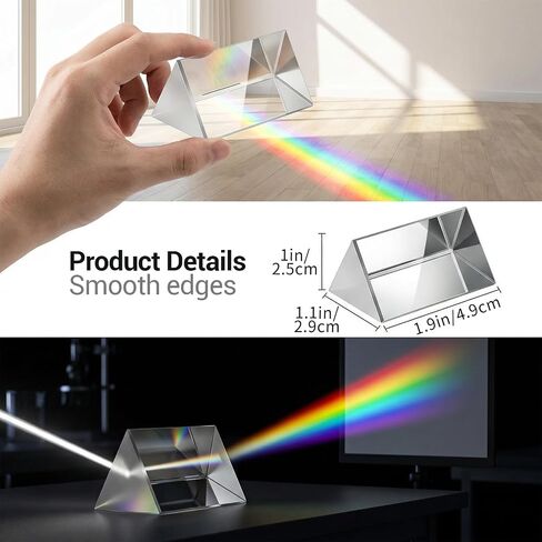 12 Pack Clear Triangular Prism, 2 Inch Optical Glass Triple Prism Crystal Equilateral Prisms Set for Photography Effects Physics Teaching Light Spectrum Optics in Kuwait