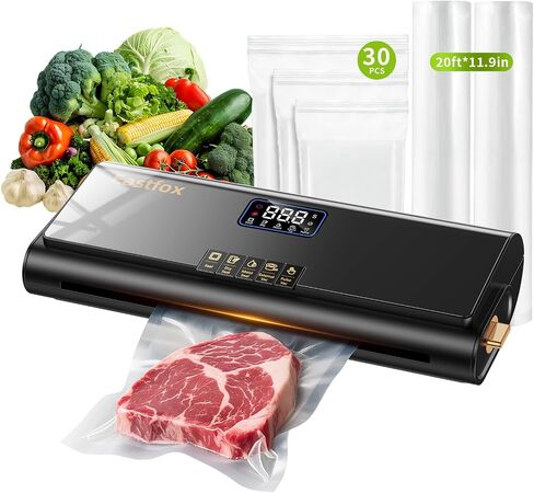 Vacuum Sealer Machine, Automatic Food Vacuum Sealers for Food, 10-in-1 Moist/Dry Modes with Built-in Cutter & Bag Storage, Air Suction Hose, Digital Countdown, 2 Roll Bags 19.67ft, 30 Vacuum Bags in Saudi Arabia