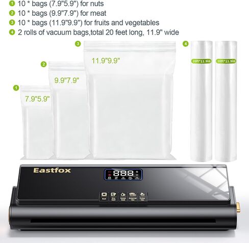 Vacuum Sealer Machine, Automatic Food Vacuum Sealers for Food, 10-in-1 Moist/Dry Modes with Built-in Cutter & Bag Storage, Air Suction Hose, Digital Countdown, 2 Roll Bags 19.67ft, 30 Vacuum Bags in Saudi Arabia