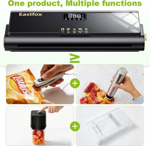Vacuum Sealer Machine, Automatic Food Vacuum Sealers for Food, 10-in-1 Moist/Dry Modes with Built-in Cutter & Bag Storage, Air Suction Hose, Digital Countdown, 2 Roll Bags 19.67ft, 30 Vacuum Bags in Saudi Arabia