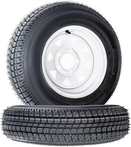 2 حزمة من إطارات المقطورة والعجلات ST175/80D13، نطاق تحميل 13 بوصة 6PR C، 5 عروة على نمط مسمار 4.5 بوصة، إطارات مقطورة للقوارب شديدة التحمل مع حافة فولاذية (أسود) in Kuwait
