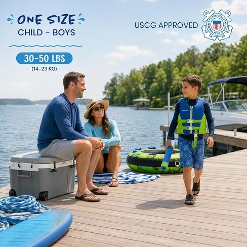 AKONA Child Neoprene Life Jacket for Boys, US Coast Guard Approved, Rated for Children Weighing 30-50 Pounds in Kuwait