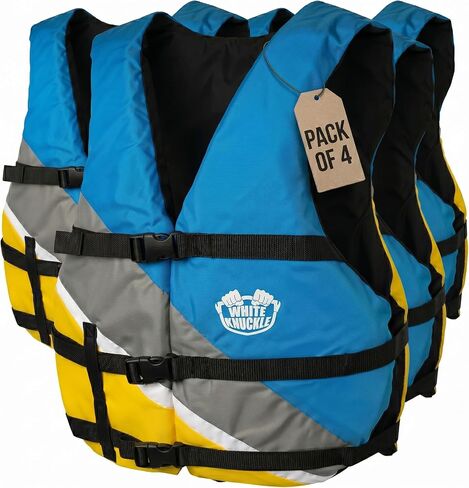 White Knuckle Life Jackets for Adults, Pack of 4 Universal Adult Life Vest, US Coast Guard Approved Boating Safety Vest with Storage Bag, Adjustable PFD Life Jackets for Men & Women in Kuwait