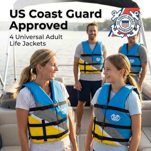 White Knuckle Life Jackets for Adults, Pack of 4 Universal Adult Life Vest, US Coast Guard Approved Boating Safety Vest with Storage Bag, Adjustable PFD Life Jackets for Men & Women in Kuwait