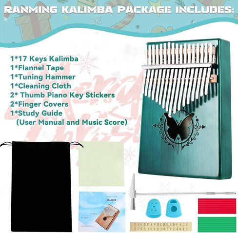 RANMING 17 Keys Kalimba Thumb Piano - Portable Mbira Finger Piano with Gig Bag, Tuning Hammer, Cleaning Cloth, Key Stickers & Finger Covers, Complete Musical Instrument Gift Set for Adults Beginners in Saudi Arabia