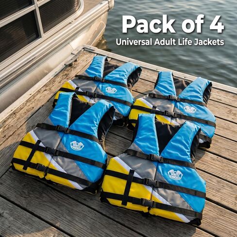 White Knuckle Life Jackets for Adults, Pack of 4 Universal Adult Life Vest, US Coast Guard Approved Boating Safety Vest with Storage Bag, Adjustable PFD Life Jackets for Men & Women in Kuwait