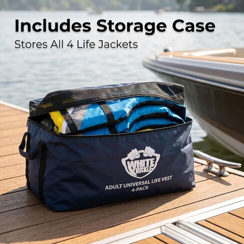 White Knuckle Life Jackets for Adults, Pack of 4 Universal Adult Life Vest, US Coast Guard Approved Boating Safety Vest with Storage Bag, Adjustable PFD Life Jackets for Men & Women in Kuwait