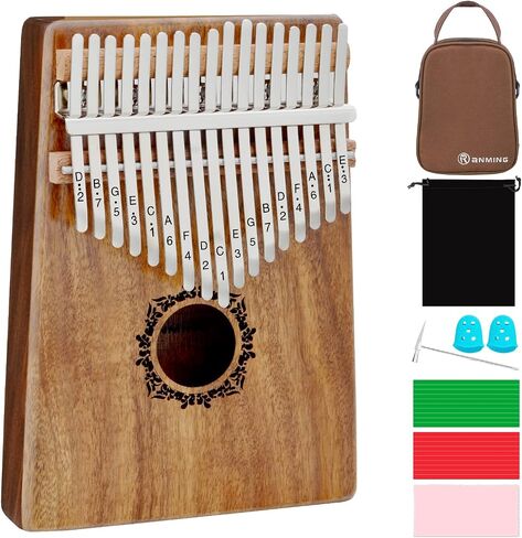 RANMING 17 Keys Kalimba Thumb Piano - Portable Mbira Finger Piano with Gig Bag, Tuning Hammer, Cleaning Cloth, Key Stickers & Finger Covers, Complete Musical Instrument Gift Set for Adults Beginners in Kuwait
