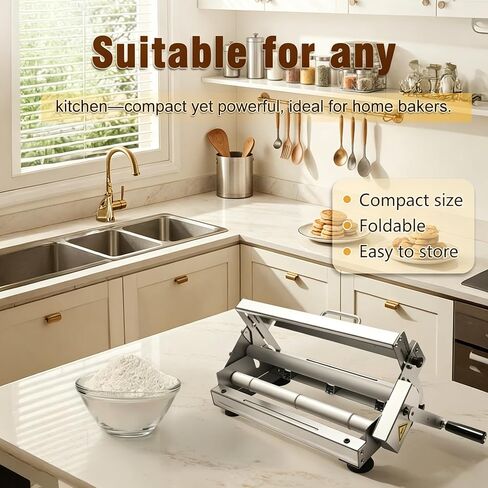 Folding Dough Sheeter, Manual Dough Rolling Machine, Stainless Steel Dough Roller with 56 Adjustable Thickness Settings, Foldable for Home, Bakery, Restaurant, Pizza Shop in Saudi Arabia