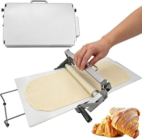12" Folding Dough Sheeter with Sheeter Board, Stainless Steel Manual Dough Roller Machine, Compact Dough Sheeter, Adjustable Thickness Settings for Bread Marzipan and Puff Pastry (Type A300) in Kuwait