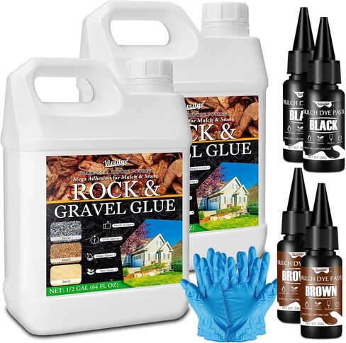 Rock Glue for Landscaping, 128oz Transparent Mulch Glue with 2 Color Dye | Weather-Resistant, Long-Lasting | Strong Gravel Stabilizer Binder ＆ Stone Glue for locking Pebble, Pine Straw, Pea Gravel in Kuwait