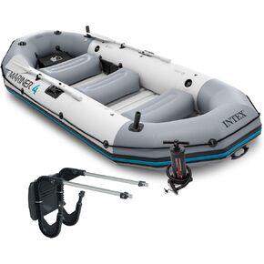 Intex Mariner 4 Inflatable Raft River/Lake Dinghy Boat Set & Motor Mount Kit in Kuwait